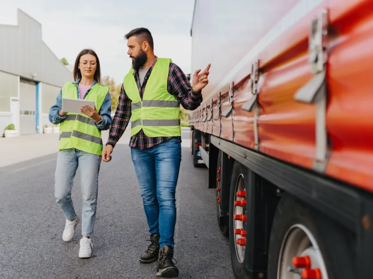 man woman truck fleet management tablet