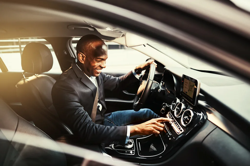 Man steering inside cockpit