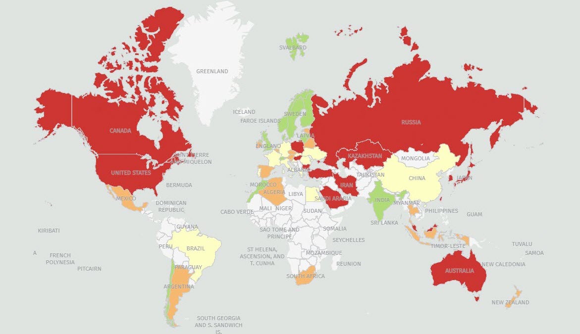 Built with HERE: Climate Change Performance Index 2020 Map