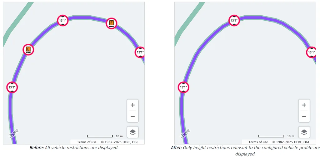 HERE Maps API for JS Vehicle Restrictions