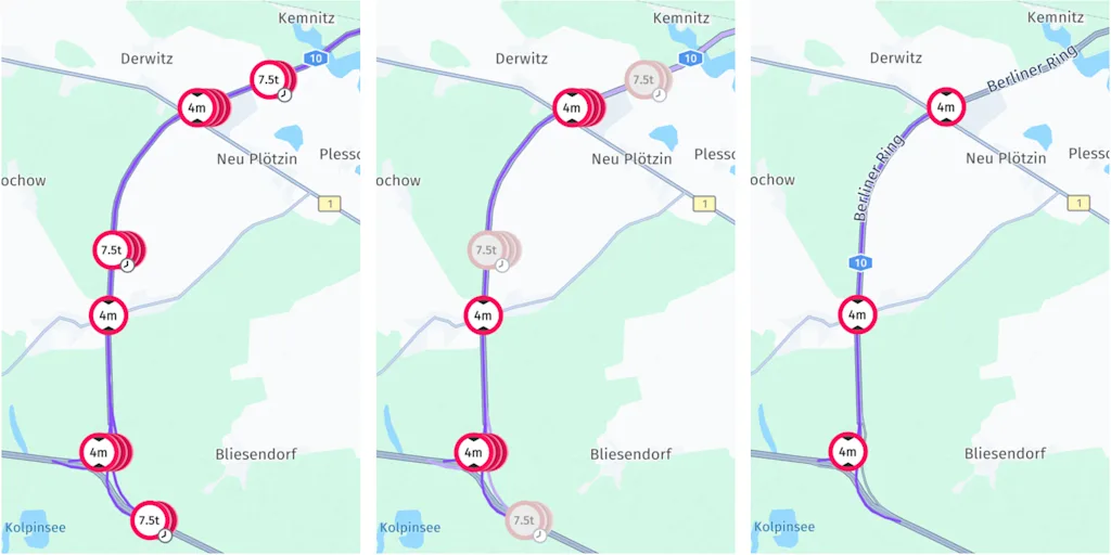 vehicle restrictions modes - active and inactive differentiated