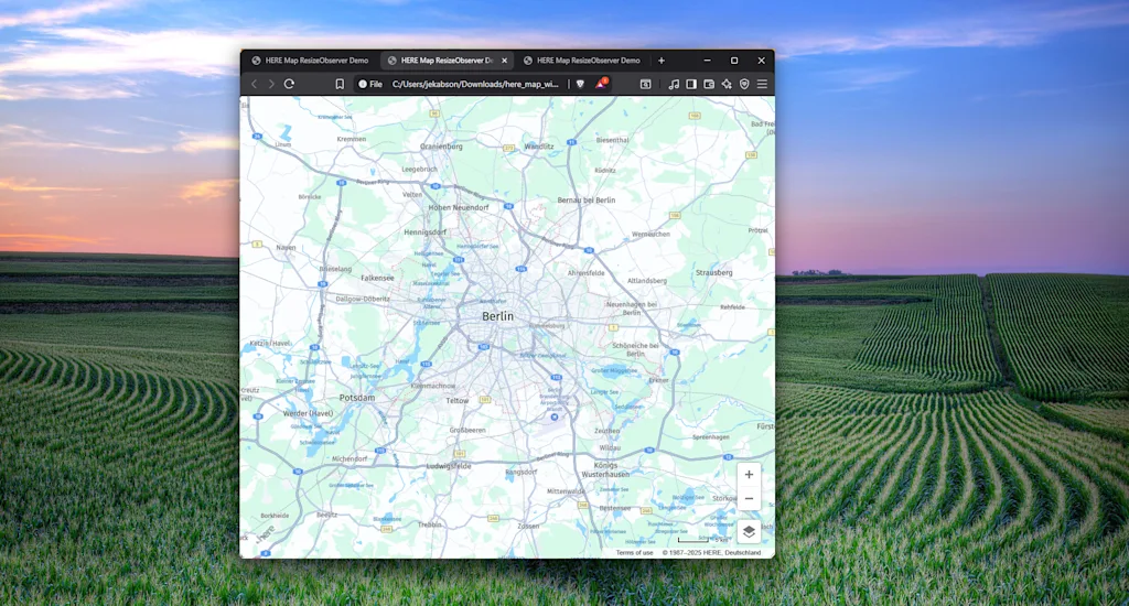 HERE Map using window.resize Event initial load covers 50% of the screen