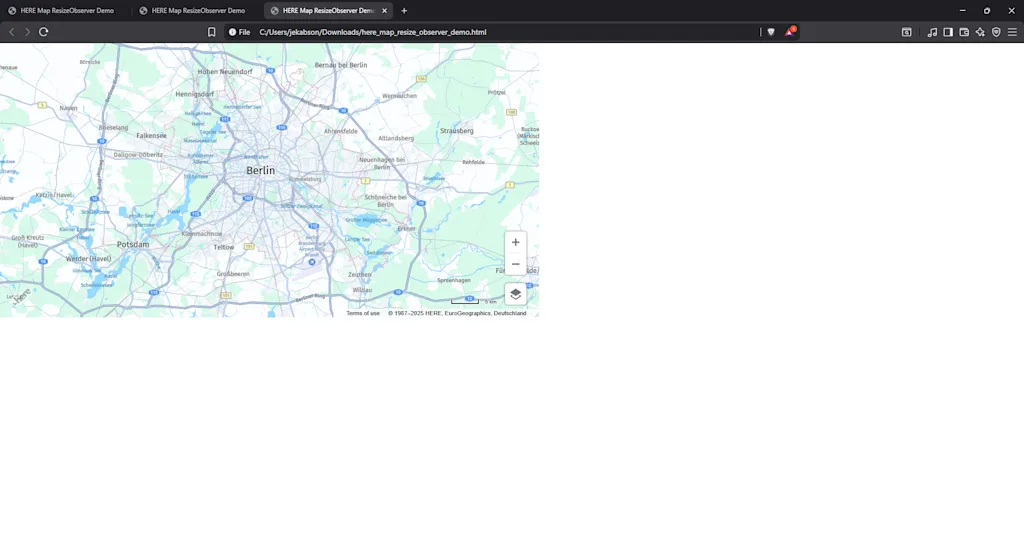 HERE Map resized using ResizeObserver
