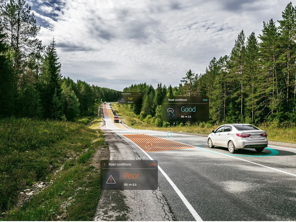 A software-defined vehicle is alerted to road conditions.