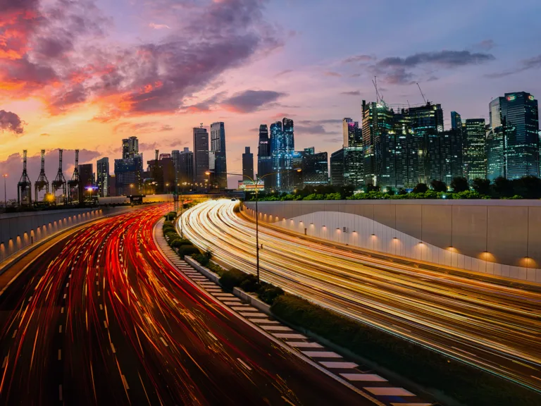 city skyscrapers traffic night