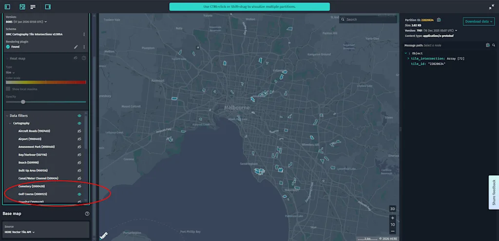 Golf Course feature types in the area of Melbourne, Australia.