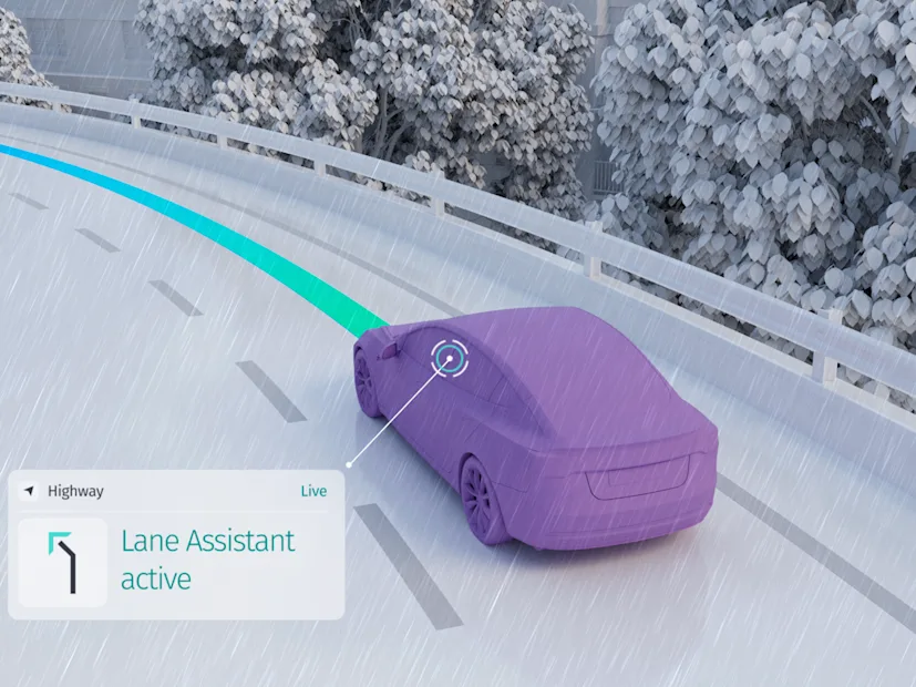 An illustrative graphic showing lane keeping assist