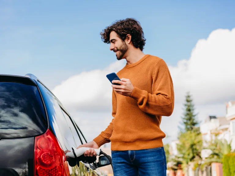 electric car man vehicle ev charging charge point station