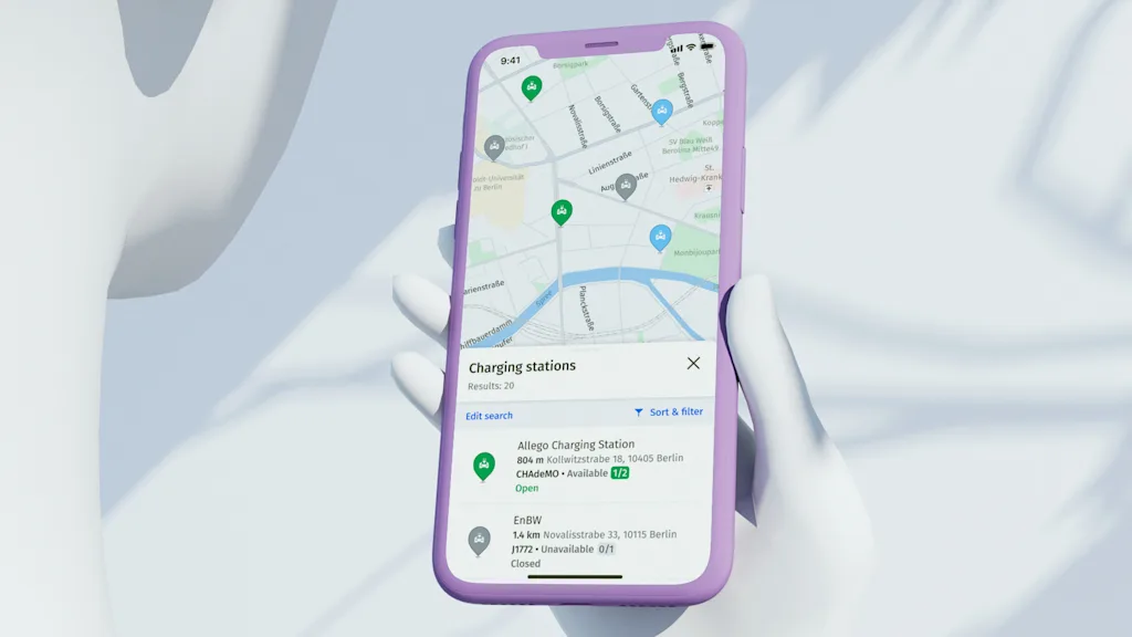 graphic of mobile phone with ev charging locations