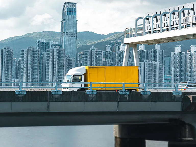 transportation logistics truck trucks supply chain bridge overpass apac skyline