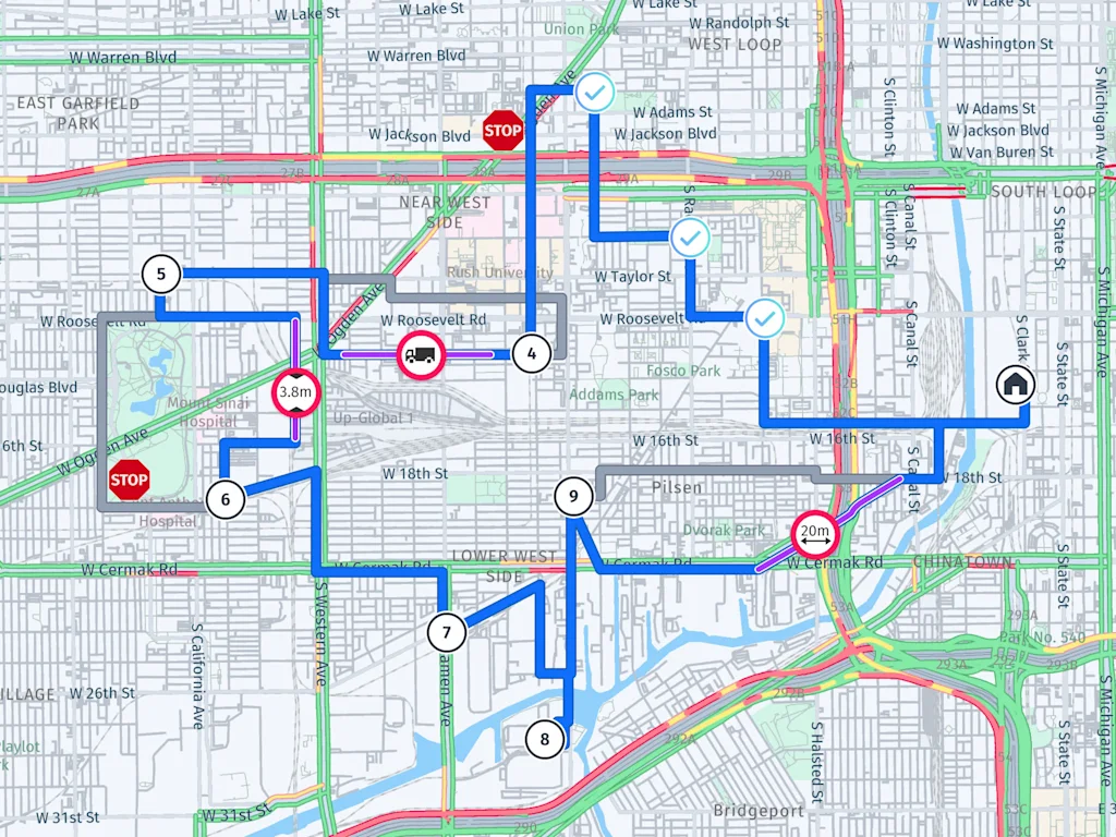 Map visual showing delivery route